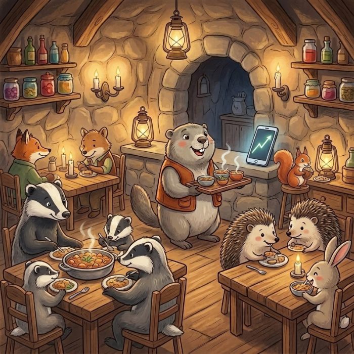 Le restaurant d'Alpine plein de clients heureux